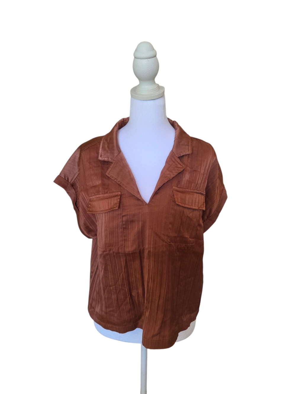 Rachel Zoe Copper Rust Short-Sleeve V-Neck Blouse
